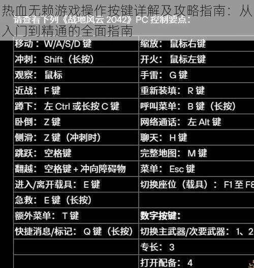 热血无赖游戏操作按键详解及攻略指南：从入门到精通的全面指南