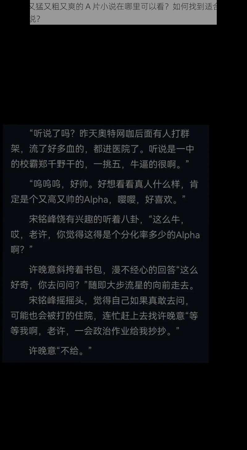 国产又黄又猛又粗又爽的 A 片小说在哪里可以看？如何找到适合自己的国产 A 片小说？