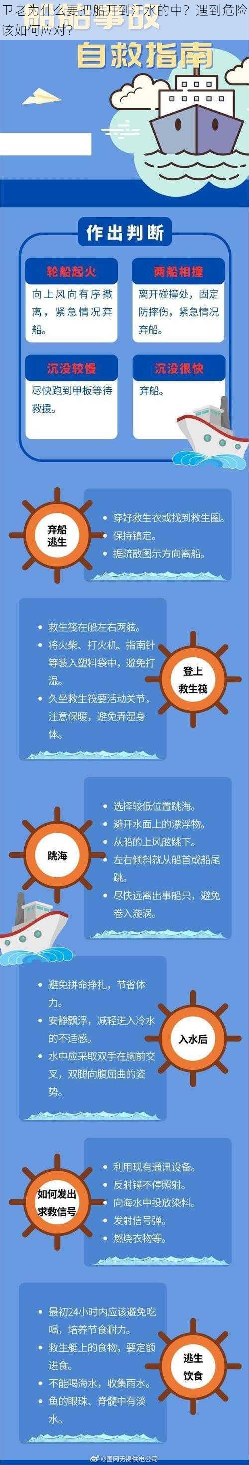 卫老为什么要把船开到江水的中？遇到危险该如何应对？